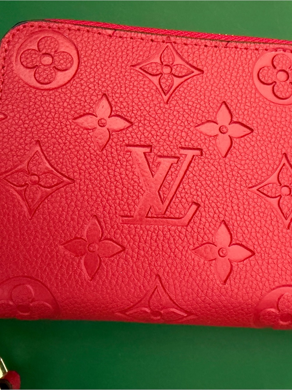 Leather Bright Red Monogram Zip Wallet